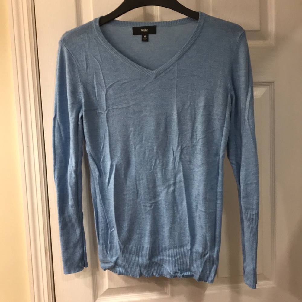 Blue V-neck sweater